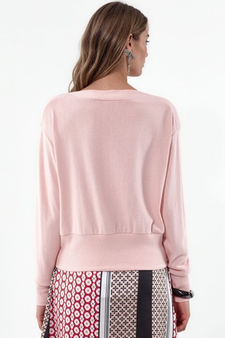 Hiccup Busem Kadın Düz Bisiklet Yaka Sweatshirt Pembe