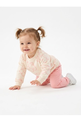 HelloBaby Pamuklu Çiçek Detaylı 2li Kız Bebek Takım Somon