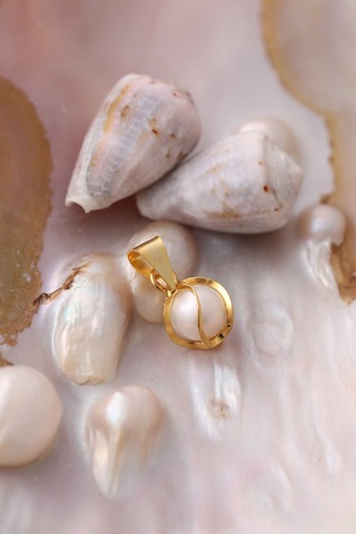 14 Ayar Altın Incili Kafesli El Işi Kolye Ucu