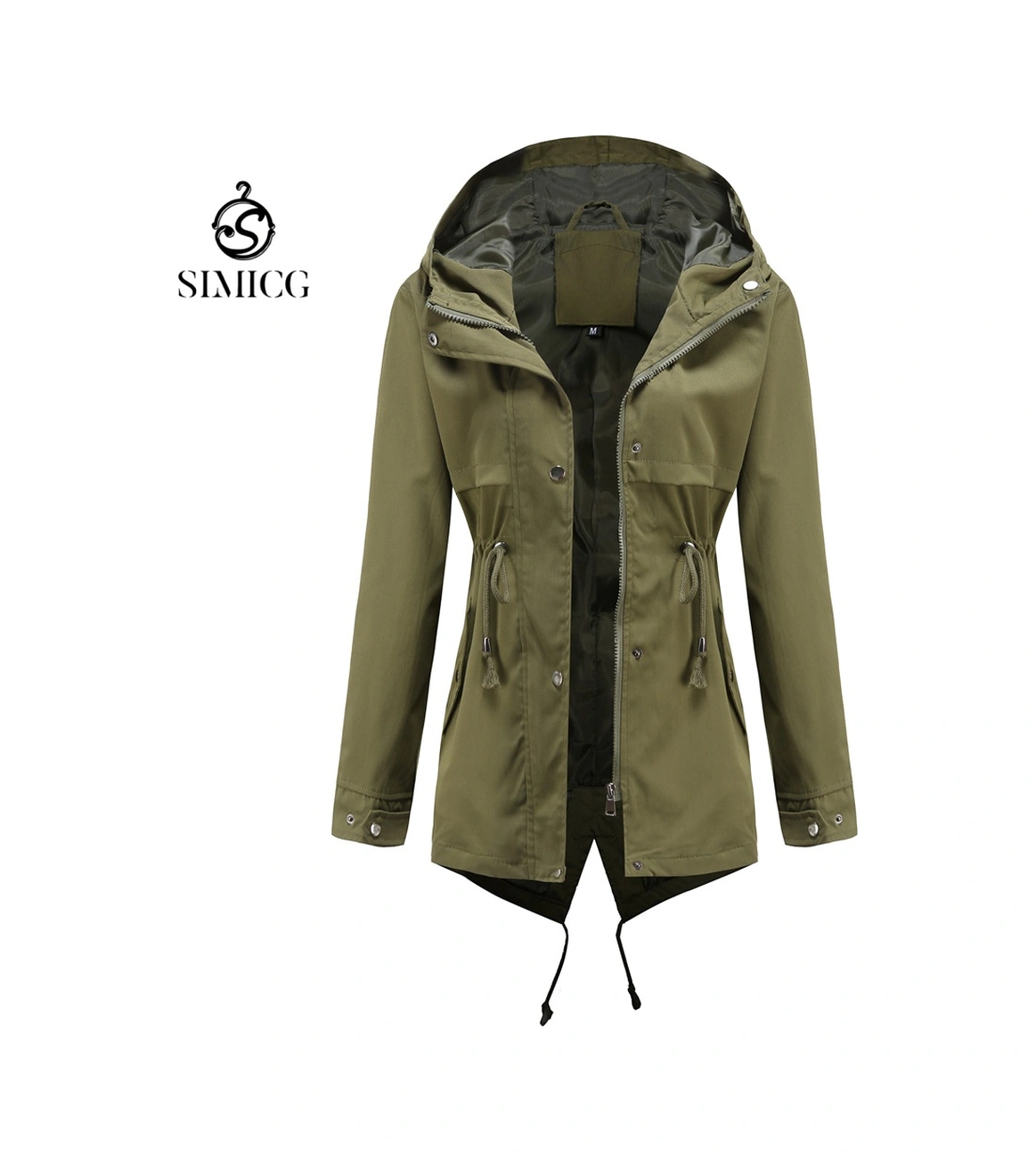 Kadınlar İçin Orta Uzunlukta Kapüşonlu Uzun Kollu Trençkot Yeşil