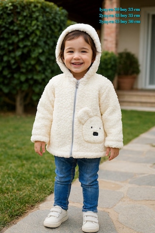 1-3 Yaş Kuzu Welsoft Kapşonlu Nakışlı Hırka Krem - Sarı