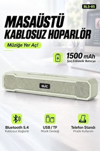 Blic Bls-85 Bluetooth 5.4 Masaüstü Soundbar Hoparlör Beyaz, Telefon Standlı, 1500 Mah Şarjlı, Usb Ve