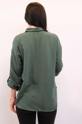 Moda Çizgi Pamuklu Keten Gömlek Zümrüt Çok Renkli