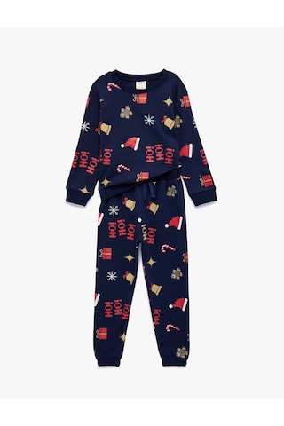Koton Pamuklu Uzun Kollu Bisiklet Yaka Yılbaşı Desenli Pijama Takımı Lacivert Desenli 6wmb10333tk Lacivert Desenli