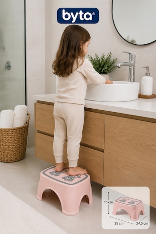 Tavşan Desenli Kaymaz Çocuk Basamağı Bebek Lavabo Ve Klozet Basamağı Pembe Pembe