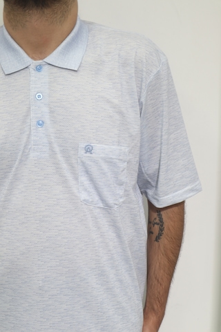 Santa Dmctekstil Erkek Desenli Klasik Kesim Rahat Kalıp Tek Cepli Polo Yaka Battal Büyük Bedenli T-shirt Mavi