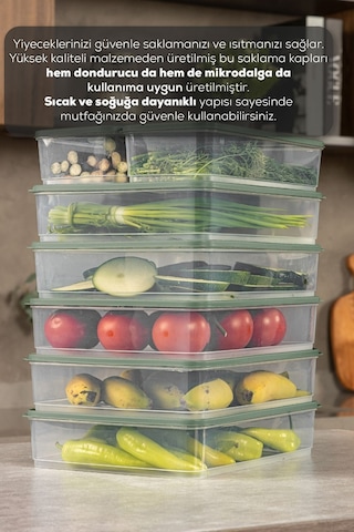Vienev 7li Buzdolabı Dondurucu Organizer Ve Saklama Kabı Yeşil 5x 3,5lt 2x 1,65lt Yeşil