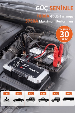 Akü Takviye Cihazı Hava Kompresörü Powerbank Suv Araç Marş Basma Lastik Şişirme Pompası Taşınabilir Womidi Q20