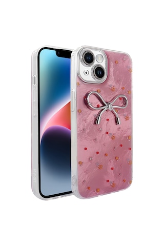 Apple Uyumlu iPhone 13 Kılıf Kamera Korumalı Figürlü Zore Ponti Silikon Kapak Açık Pembe