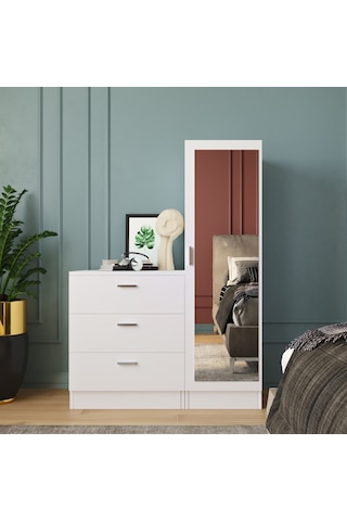 Robin Home Lyana Aynalı Şifonyer Gardırop Beyaz