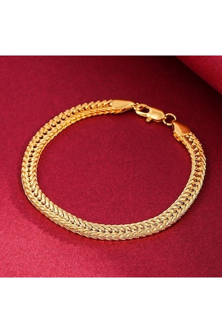 Zarif Altın Bileklik 6mm Erkek Yan Bileklik Sarı Altın