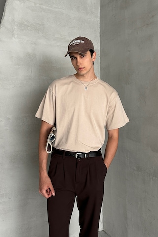 Hyman Erkek %100 Pamuk Oversize Basic T-shirt Bej