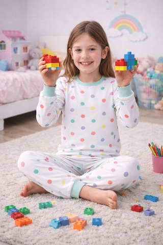 Kız Çocuk Renk Paleti Desenli 8 - 13 Yaş Pijama Takımı Beyaz