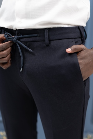 Ecer Regular Fit Armürlü Beli İplikli Astarsız Rayon Kışlık Kumaş Pantolon Lacivert