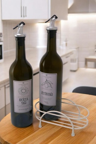 Digithome Petra 2'li Krem Metal Standlı Yağdanlık Seti Gümüş Etiketli Amber Yağlık 750 Ml Krem