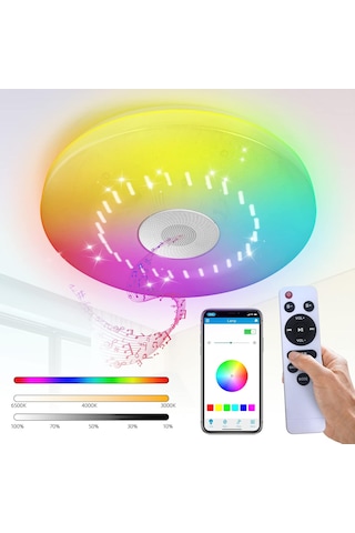 Plentiful Akıllı Tavan Lambası 60w Kısılabilir, Bluetooth Hoparlör Uzaktan Kumanda Rgb Led Renk Değişimi Lamba Müzik Dekoratif Aydınlatma Smart Çok Renkli