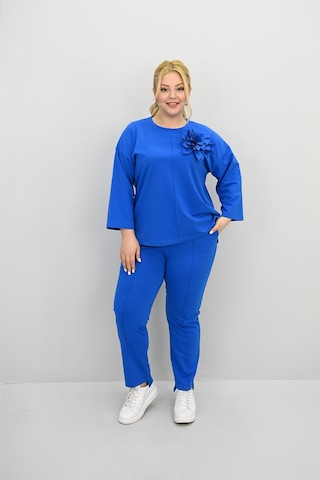 Kadın Büyük Beden Uzun Kollu Çiçek Aksesuarlı Eşofman Takımı 8182-25 Siyah