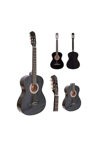 4/4 39 İnç Siyah Klasik Gitar Seti Sap Ayarlı Kılıf Askı Pena Kapo Sticker Çevirici