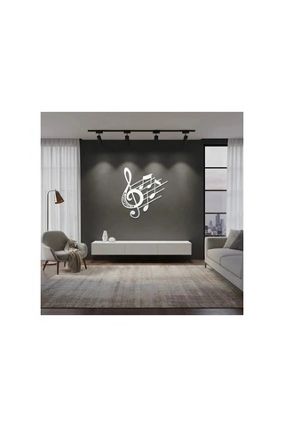 Sol Anahtarı Ve Notalar Metal Duvar Tablosu - Metal Duvar Sanatı - Mor - 45 X 50 Cm