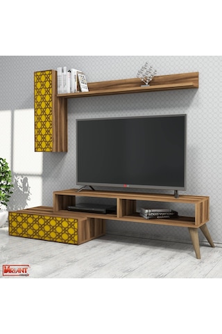Variant Planet Tv Ünitesi Ve Orta Sehpa Takımı - Sarı / Ceviz
