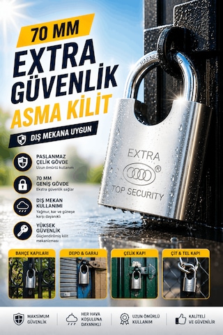 70 Mm Paslanmaz Asma Kilit 4 Anahtarlı Çelik Güvenlik Kilidi Dış Mekan Bahçe Depo Garaj Çit Kapısı İçin Kesilmeye Ve Delinmeye Karşı Ekstra Dayanıklı