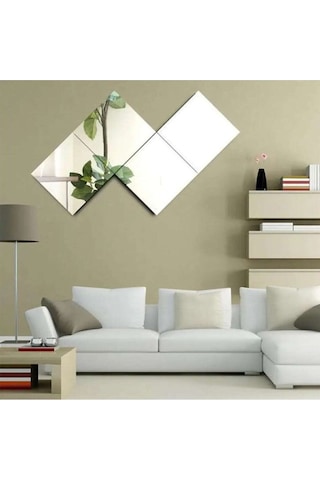 Dekoratif Kare Ayna 4lü 20x20 20x20 Gümüş