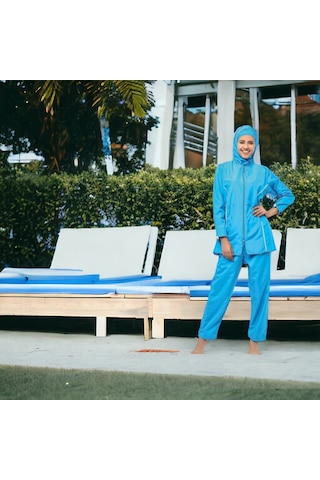 Shopiolog Uzun Kollu Düz Tam Tesettür Turkuaz