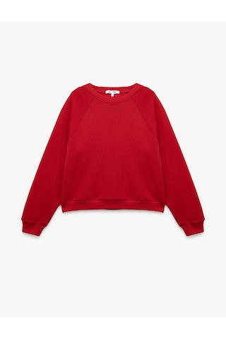 Koton Pamuklu Bisiklet Yaka Şardonlu Sweatshirt Kırmızı 6wal10309ık Kırmızı