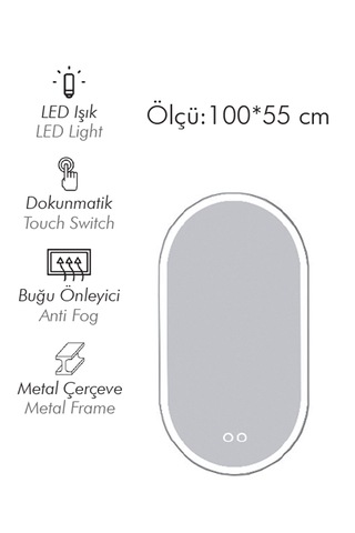 Lotus 55 Cm Buğu Önleyici Led Ayna Siyah