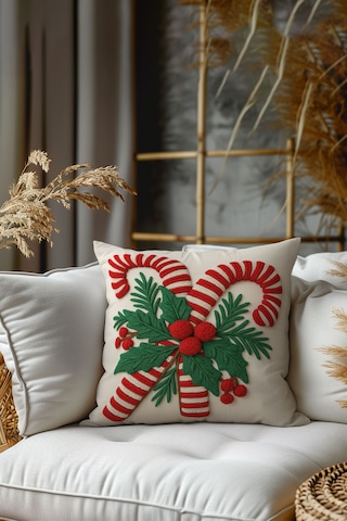 2 Li Yılbaşı Desenli, Çift Taraflı Baskı, Kırlent Kılıfı Seti Kırmızı - Yeşil