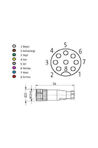 M12 8-Pin Dişi Düz Soket