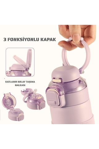 Paslanmaz Çelik Termos 700 Ml-tektuşla Açılır Çift Kullanımlı Kapak Gri