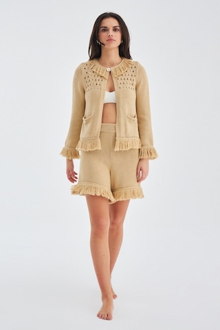 Peraluna Mıyoki Cardıgan & Shorts Mevsimlik Pamuklu Kadın Triko T Bej