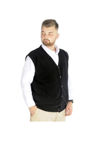 Mode Xl Büyük Beden Erkek Yelek Selanik 20545 Siyah 001