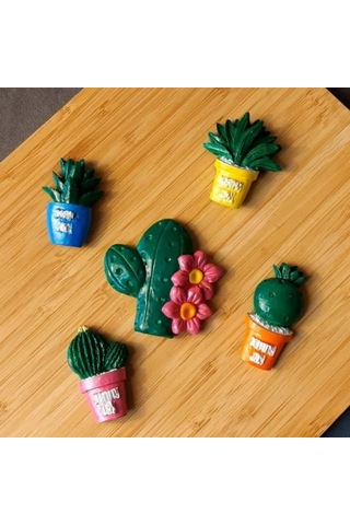 Uretti - Pınar 2572 - 5117 El Yapımı 5'li Tematik Minyatür Kaktüs Magnet - Koyu Yeşil 5