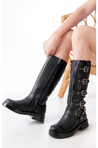 02-346 Siyah Düz Topuklu Günlük Bayan Binici Çizme Resimdeki Renk