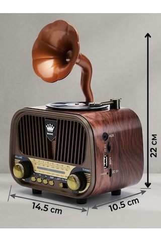 Dexxony Md-1319 Nostaljik Radyo Gramofon Bluetooth Hoparlör Ahşap Tasarım
