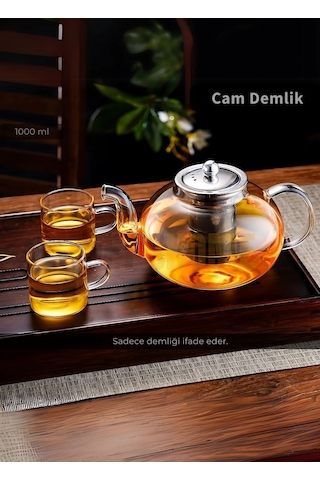 Jet's Home Cam Demlik Borasilikat Demlik Çelik Süzgeçli Çay Demliği Isıya Dayanıklı Bitki Çayı Demlik 1000 Ml Şeffaf