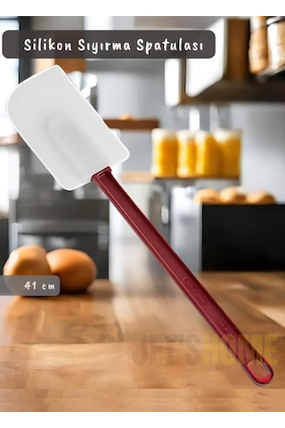 Silikon Spatula Karıştırma Spatulası Sıyırma Spatulası Isıya Dayanıklı Asma Delikli Büyük Boy 41 Cm Bordo Beyaz
