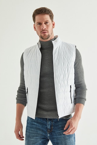 Regular Fit Beyaz Dik Yaka Elyaf Dolgulu Mevsimlik Fermuarlı Yelek Mont 7HF07ORT42611