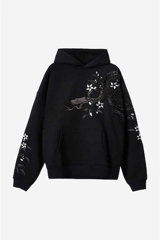 American Rag Cie Organik Pamuklu Oversized Night Python Nakışlı Hoodie - Şık Ve Rahat Moda Siyah