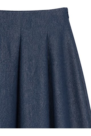 Mixray 4913 Kadın Beli Lastikli Pileli Dökümlü Midi Denim Etek Lacivert