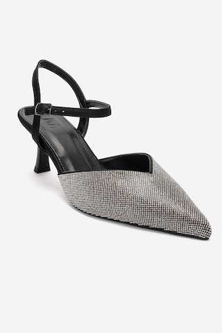 Luvi Shoes Nıvora Siyah Gümüş Taşlı Kadın İnce Topuklu Abiye Ayakkabı