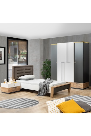 Genç Odası, Relax Genç Odası, Dolap, Karyola, Komodin (441530193) Antrasit - Beyaz