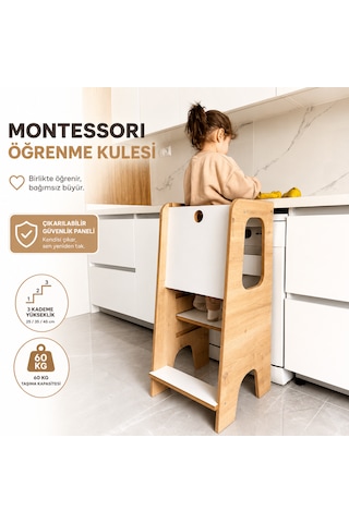 Güvenlik Panelli Öğrenme Kulesi Bebek Ve Çocuk Öğrenme Kulesi Beyaz-safir Meşe