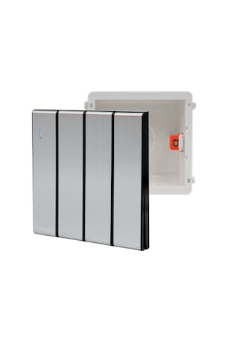 MERALLI INOX 4'lü vavien anahtar, hakiki fırçalanmış paslanmaz çelik, çerçevesiz 86×86 Düz kasa dahil