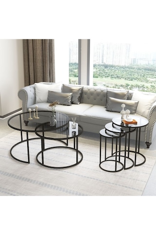 Dekopratik Tokyo İkili Orta Sehpa 60 CM & Alya Üçlü Zigon Sehpa Takımı Metal Füme Camlı