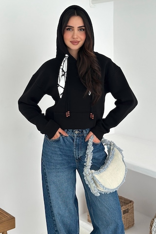 Noa & Noa Kadın Fular Detaylı Kapüşonlu Sweatshirt Casual Charm Siyah