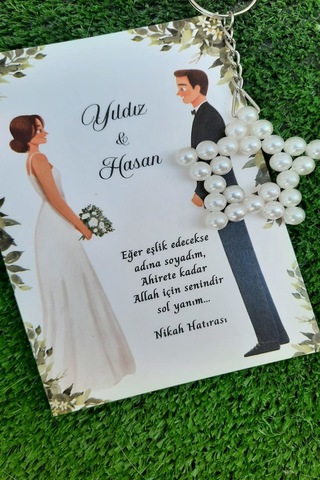 30 Adet Wedding Design İnci Yıldız Anahtarlık - Nikah Hatırası -