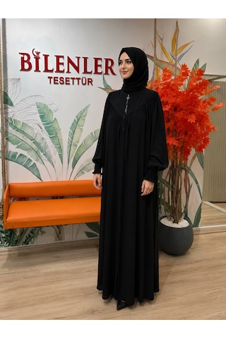 Bilenler Medine İpeği Vera Ferace Fermuarlı 38-56 Beden Arası Uyumlu Siyah